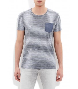 Blue Navy Blue Striped Tshirt Men's T-Shirt, Slim Fit, 063655-23077