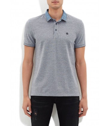 Blue Men's T-Shirt Grey Polo T-Shirt, Slim Fit, 064559-23077