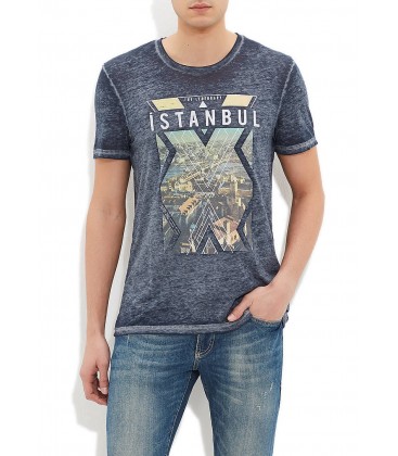 Blue Men's T-Shirt Dark Grey Shirt 063912-23038 Istanbul