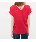 Women's cotton V-neck red T-Shirt 6YAK13843QK401