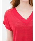 Women's cotton V-neck red T-Shirt 6YAK13843QK401