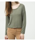 Cotton scoop-neck, long sleeve, slim fit, detailed shoulder T-Shirt 6YAL11815OK822