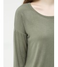 Cotton scoop-neck, long sleeve, slim fit, detailed shoulder T-Shirt 6YAL11815OK822