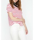 Koton Kadın Kırmızı Çizgi Detaylı T-Shirt 9KAK12083YK11M
