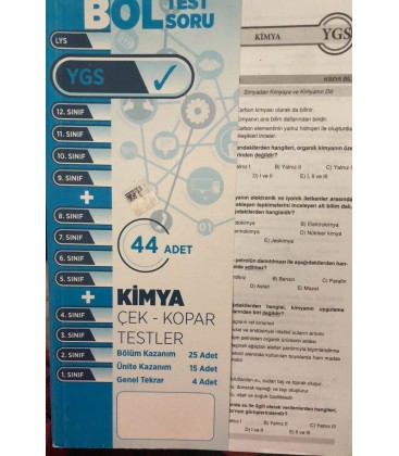 YGS Kimya Çek Kopar Testler Bol Test Soru 44 Adet