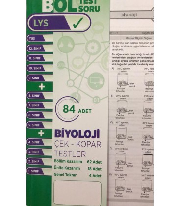 YGS Biyoloji Çek Kopar Testler Bol Test Soru 84 Adet