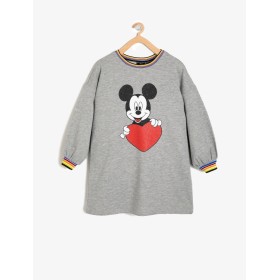 Koton Mickey Baskılı Elbise Gri 9KKG87522AKGRM