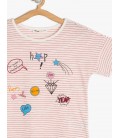 Koton Kız Çocuk Tişört Baskılı T-Shirt Kırmızı Çizgili 7YKG17366OK03M