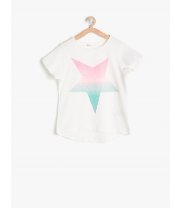 Koton Kız Çocuk Tişört Beyaz Kız Çocuk Yıldız Baskılı T-Shirt 7YKG17215OK000