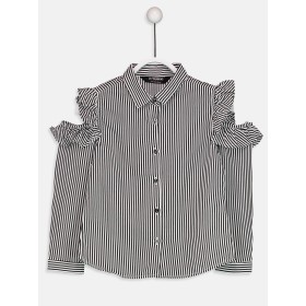 LC Waikiki Omuzu Açık Fırfır Detaylı Poplin Kız Çocuk Gömlek -8W2589Z4