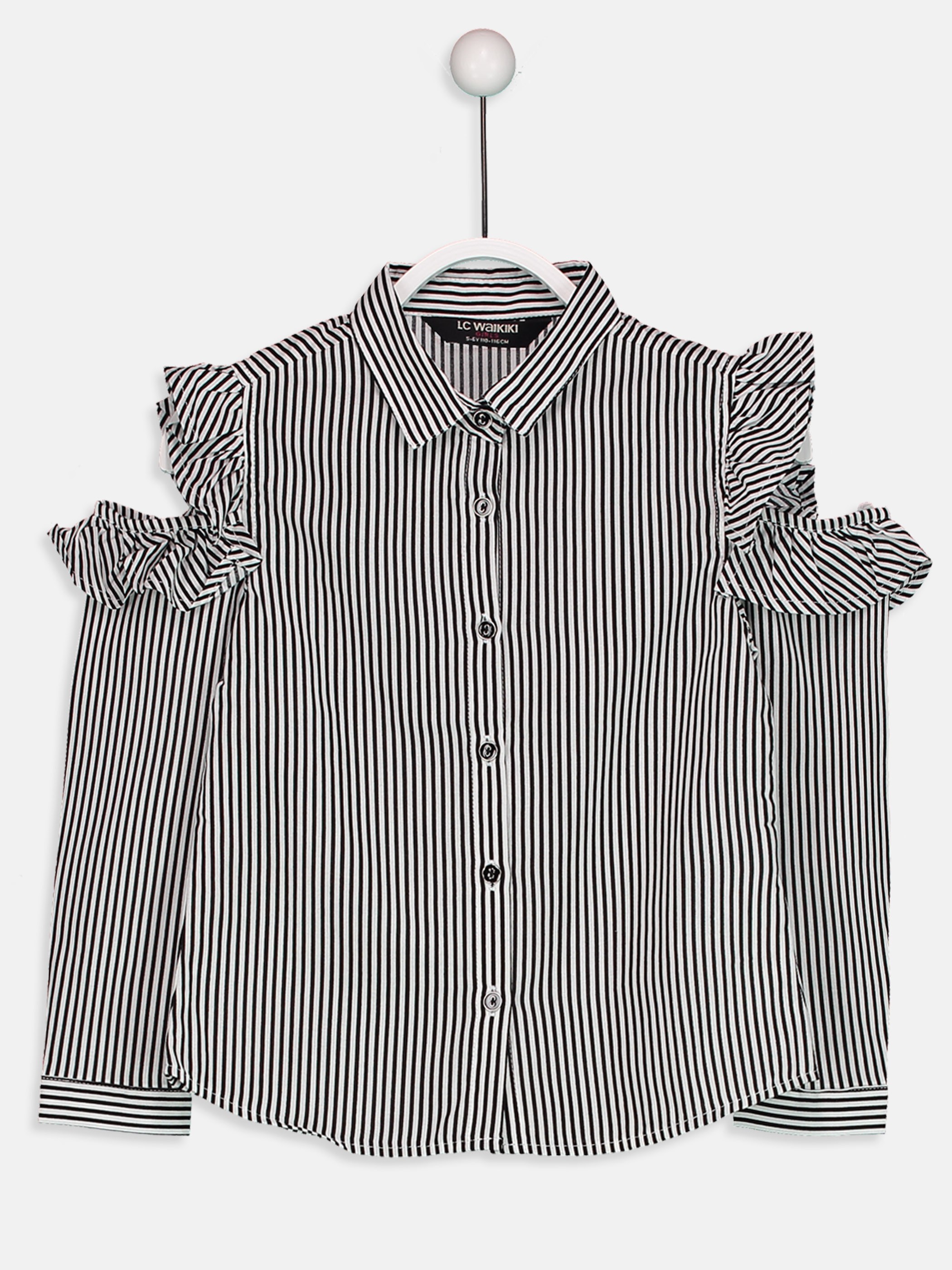 LC Waikiki Omuzu Açık Fırfır Detaylı Poplin Kız Çocuk Gömlek 8W2589Z4