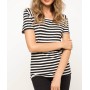 Defacto Kadın Çizgili Body Ekru T-shirt - H9552AZ