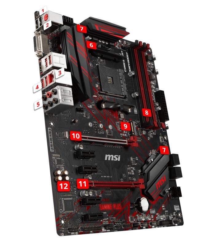 MSI B450 GAMING PLUS AMD B450 Soket AM4 DDR4 3446MHz (A-XMP) HDMI DVI ...