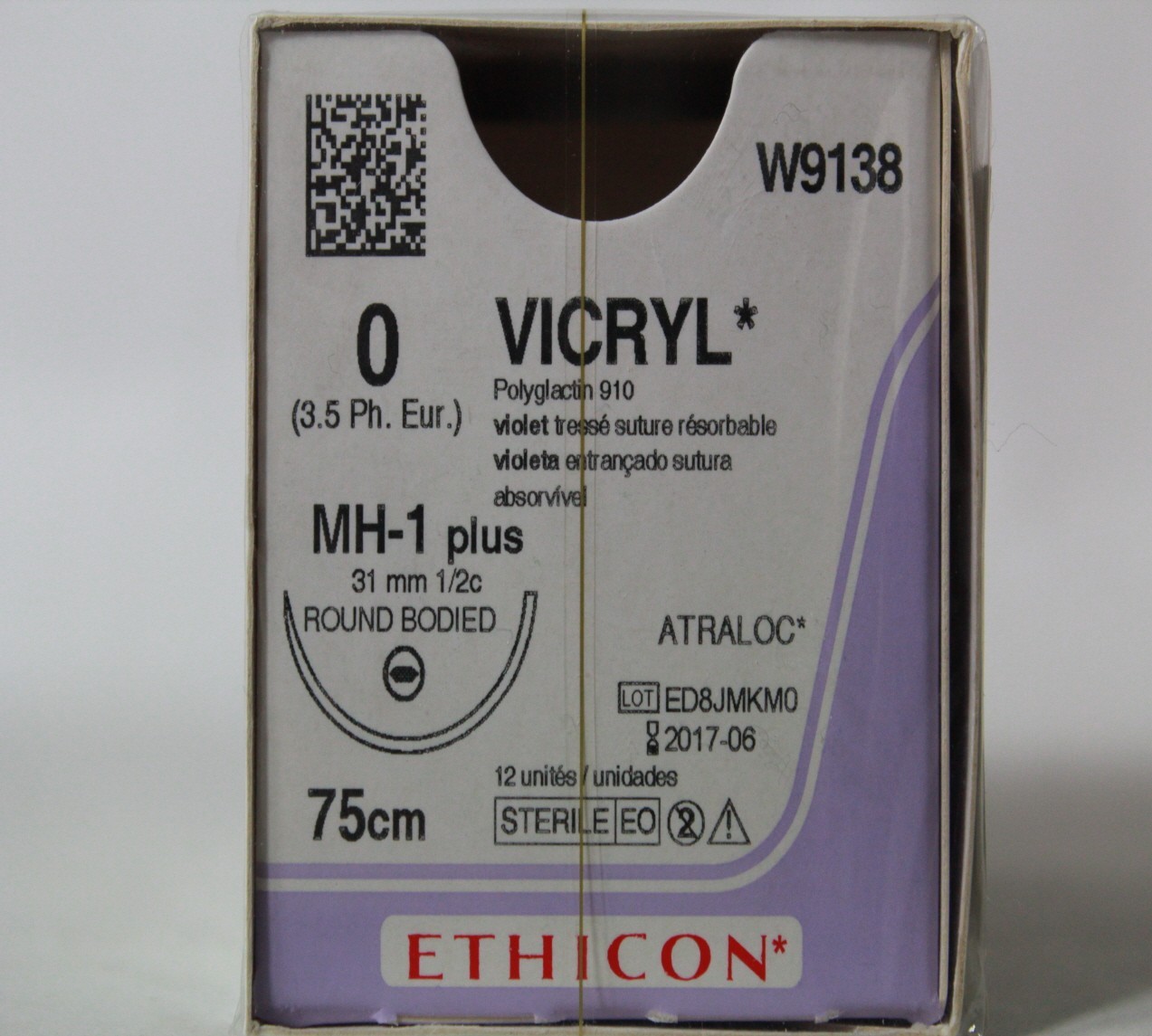 Ethicon W9138 75cm vicryl absorbable coated braided violet