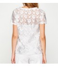 Koton Kadın Dantel Detaylı T-Shirt Gümüş Rengi 7YAL16224OK12V