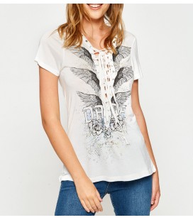 Koton Kadın Kuş Gözü Detaylı T-Shirt Beyaz 7YAL11152JK001