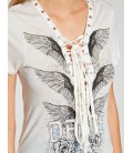 Koton Kadın Kuş Gözü Detaylı T-Shirt Beyaz 7YAL11152JK001
