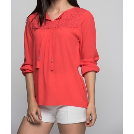 Cotton Şile Bezi Robası Dantelli Bağcıklı Uzun Kol Bordo Tunik 7181852
