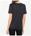 Koton Kadın Yaka Detaylı T-Shirt - Siyah 9KAK13766EK999