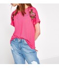 Koton Kadın Tişört Nakış Detaylı T-Shirt - Fuşya 7YAK13912EK300