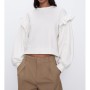 Zara Kadın Kirli Beyaz Volanlı Swearshirt 1660/307