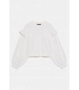Zara Kadın Kirli Beyaz Volanlı Swearshirt 1660/307