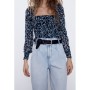 Zara Kadın Mavi Leopar Desenli Top Bluz 3067/010