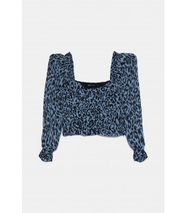 Zara Kadın Mavi Leopar Desenli Top Bluz 3067/010