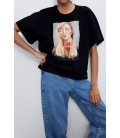 Zara Kadın Siyah Baskılı Tişört 5644/031