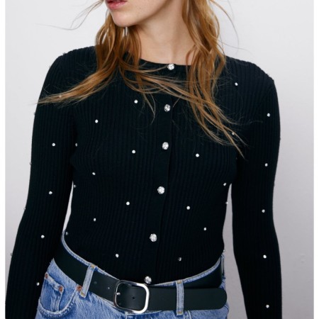 Zara Taşlı Düğmeli Kadın Hırka Siyah 4938/002/800