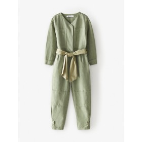 Zara Kız Çocuk Kumaş Boyalı Wolker Tulum Haki 1149/376