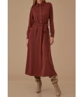 Kayra Düğme ve Büzgülü Örme Kadın Pardesü Elbise Tarçın KA-A9-23026