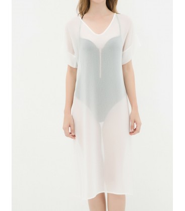 Koton V Yaka Transparan Elbise - Beyaz 6YAK88451GW000