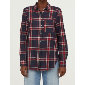 H&M Kareli Kadın Gömlek 0626816001 Bordo Lacivert