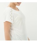 Koton Kadın Omuz Detaylı T-Shirt - Ekru 7KAB17702OK002