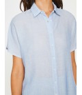 Koton Kadın Klasik Yaka Gömlek Lacivert Çizgili 8YAK62165CW55M