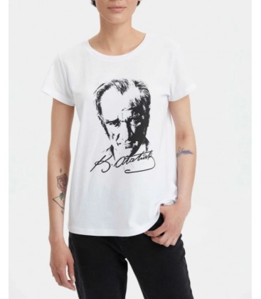 Defacto Kadın Beyaz Atatürk Baskılı Kısa Kollu T-Shirt L3664AZ