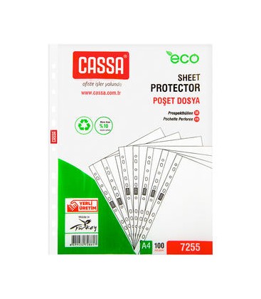 Cassa A4 Eco Delikli Şeffaf Poşet Dosya 100'lü Paket