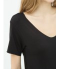Koton Kadın Oyuk Yaka T-Shirt - Siyah 6YAL11079JK999
