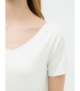 Koton Kadın Oyuk Yaka T-Shirt - Beyaz 6YAL11079JK001