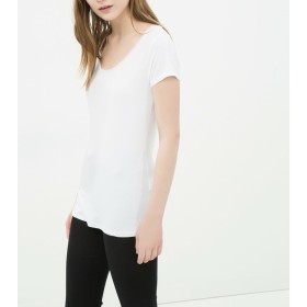 Koton Kadın Oyuk Yaka T-Shirt - Beyaz 6KAK12820YK000