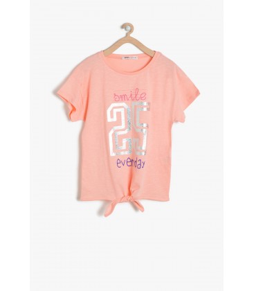 Koton Kız Çocuk Baskılı T-Shirt - Mercan 7YKG17704AK402