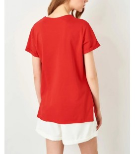 Trendyol Kadın Kırmızı Baskılı Boyfriend Örme T-shirt TWOSS19BX0110
