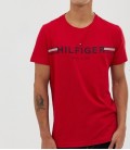 Tommy Hilfiger Simge Şerit Göğüs Logolu Kırmızı Erkek Tişört