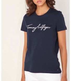 Tommy Hilfiger Kadın Lacivert  Logo Tshirt WW0WW24967