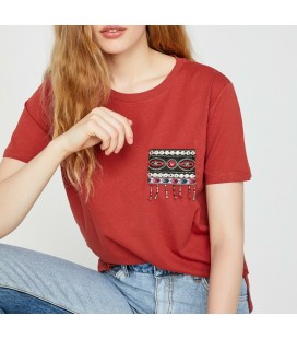 Koton Kadın İşlemeli T-Shirt - Terracotta 8YAK13683QK996