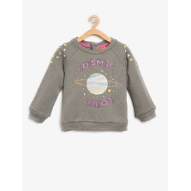 Koton Kız Çocuk Baskılı Sweatshirt  Antrasit 8KMG19631OK045