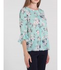 Ekol Kadın Mint Çiçek Desenli Volanlı Kol Bluz 18Y.Ekl.Blz.01180.1