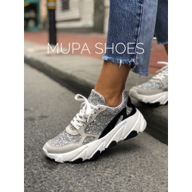 Mupa Kadın Spor Ayakkabı Gümüş Pırıltı 4997-01