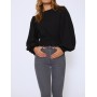 Quzu Kadın Beli Gipeli Balon Kol Sweatshirt Siyah 20Y1743